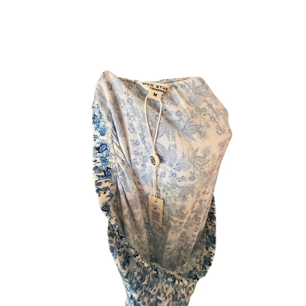 Max Studio London Blue White Floral Tiered Maxi Skirt Size M Boho Chic Relaxed
